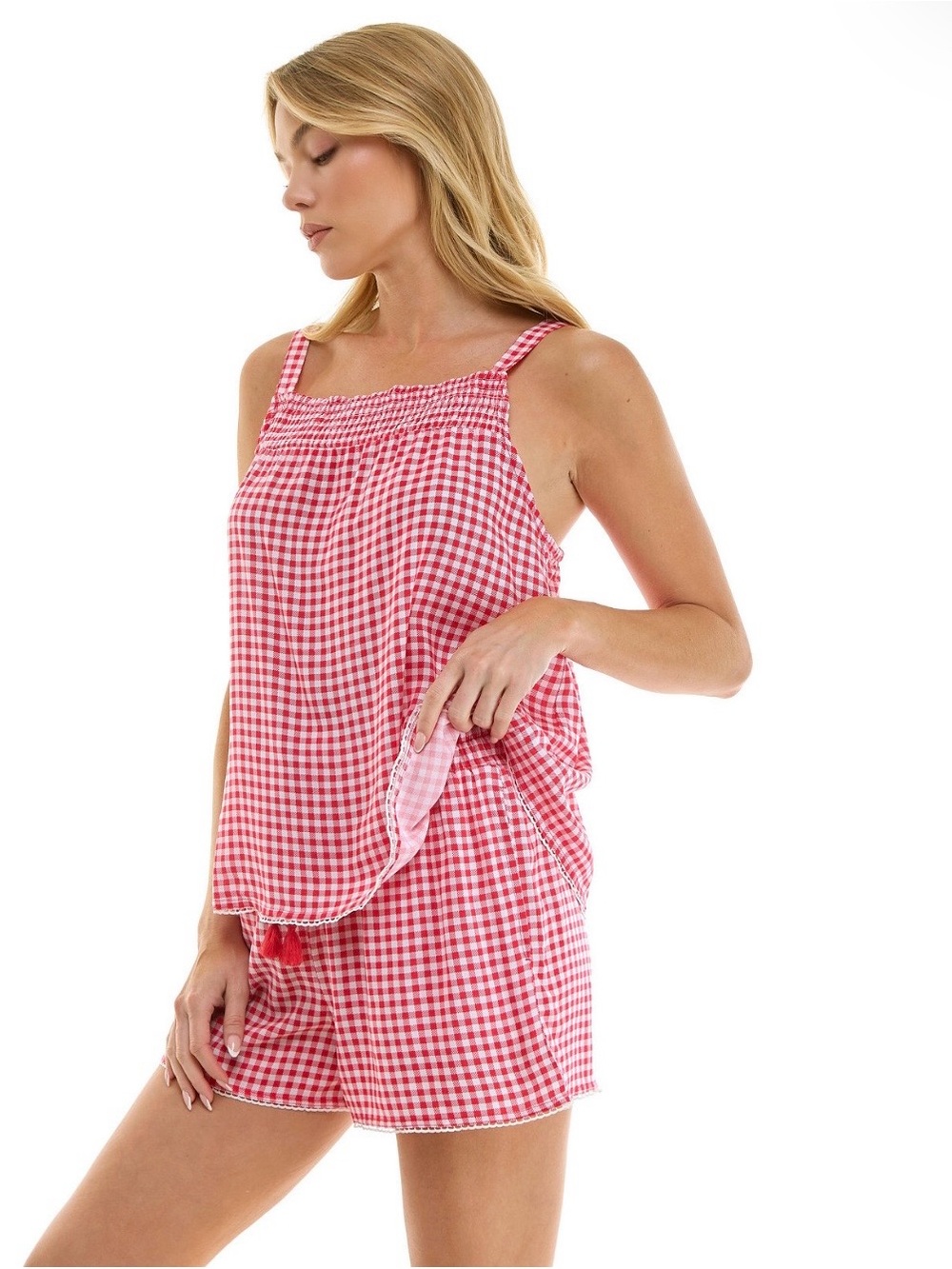 Women's Sleeveless Top and Pull-On Shorts, 2-Piece Set-Gingham